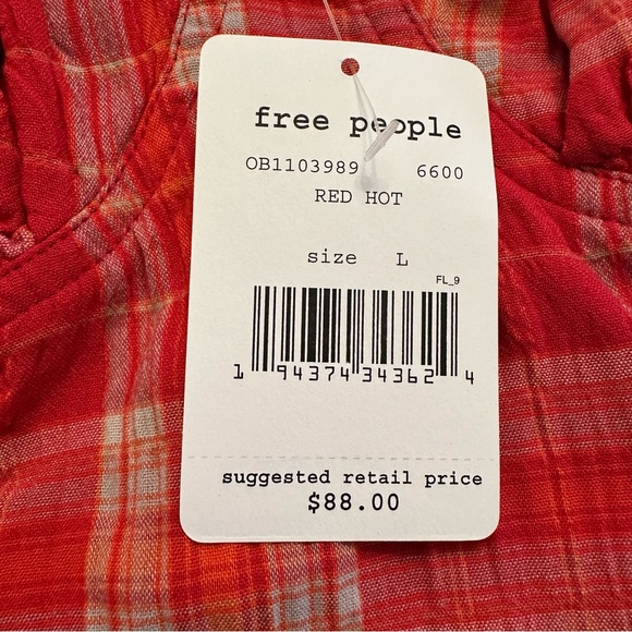 FREE PEOPLE Cherry Bomb Madrass Plaid Top in Red Hot Size Large New - Picture 12 of 14